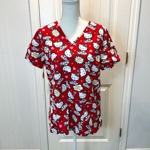 Sanrio Hello Kitty Red And White Hospital Scrub Top Size Medium Medical